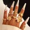 Joias Europeias e Americanas, Anel de Concha Estilo Férias no Oceano, Conjunto de Anéis Abertos de Flor de Metal Estilo Ins