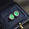 Pendientes Ovalados Verdes Clásicos Versátiles de Calcedonia Imitación con Diamantes, Chapados en Oro, Clips para Orejas sin Perforar, Pendientes para Mujer