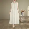 Vestido de Algodón y Seda de Marca de Alta Gama Estilo Étnico para Mujer, Nuevo Modelo de Verano, Bata para Mujeres de Mediana Edad y Mayores, Ropa para el Hogar