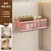 Prateleira de armazenamento de cozinha multifuncional de parede, com compartimentos alargados e em camadas, design compacto, economiza espaço e é ideal para armazenar filme plástico e frascos de tempero.