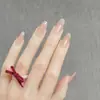 Pêssego Nude Pó Blush Puro Arte de Unhas Gradiente Usar Armadura Média Longa Little Red Book Explosões Unhas Postiças Finalizadas