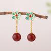 Pendientes de estilo chino para mujer, de alta gama, con flores esmaltadas, estilo palacio nacional, chapados en oro, elegantes joyas para las orejas.