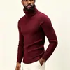 Suéter masculino de tricô com gola alta e ponto trançado, suéter tipo pulôver estilo Amazon, suéter de corte justo, malha masculina de manga longa com gola alta
