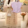 Traje de Verano para Niñas 2025 Nuevo Llegado de Verano Moda Infantil CUHK Top de Cuello Redondo Manga Corta Falda de Malla Moderna
