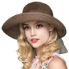 Sombrero de paja para mujer con ala enrollable, sombrero de sol de ala ancha con lazo, sombrero de playa de verano para la costa, sombrero para el sol, comercio exterior