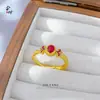 Anillo de Oro Arena Antigua de Alta Retención de Color Anillo Abierto de Flor Hueca Exquisito Nicho Dulce Versátil Anillo de Tendencia Nacional