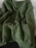 Suéter de Cashmere Verde Macio e Ceroso com Gola V para Mulheres no Outono e Inverno, Preguiçoso e Solto, Pode Ser Usado por Fora e como Blusa de Tricô por Dentro