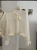 KEKEZOON Alça de Gravata Borboleta Decote V Flare Manga Longa Cor Sólida Base de Seda Brilhante Camisa Camada Superior Feminina 9259