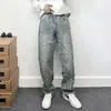 Estoque de fábrica: calças estilosas de jeans com aspecto desgastado para homens, calças compridas retas largas estilo retro americano, cool estilo de rua