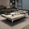 Mesa de café minimalista de piedra estilo italiano, Muebles modernos de lujo ligero para sala de estar, Sofá Lawrence de combinación cuadrada para apartamentos pequeños de alta gama