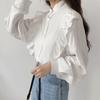Japão e Coréia do Sul Comércio Exterior 2 023 manga comprida novo nicho magistral design camisa feminina com gola de babados slim