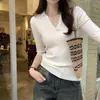 Diseño único, corte ajustado, con cuello, de manga media, tejido para mujer, nuevo top ajustado de cuello en V para principios de otoño 2026