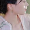 Lanling regreso natural luz fuerte perla de agua dulce jade Hetian flor de orquídea aretes aretes de plata de ley retro alta calidad