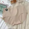 Outono e Inverno Cor Simples Morandi Seda de Amora Antibacteriana Sem Costura Cor Pura Cintura Média Seda de Gelo Calcinhas Femininas
