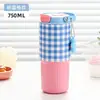 Taza Térmica de Acero Inoxidable Altamente Atractiva para Niñas, Taza con Popote para Doble Bebida de Gran Capacidad, Taza Térmica Portátil a Cuadros de Colores para Montar en el Coche