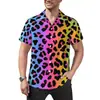 Camisa Masculina Transfronteiriça Havaiana Sexy Estampa de Leopardo Vermelho Roupas Masculinas Casual Retro Verão Praia Estilo de Rua