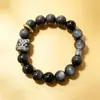 Pulsera de Obsidiana Plateada Natural 7A, Pulsera Despertar del León Estilo Chino, Regalo de Obsidiana de Alta Gama, Joyería de Pulsera de Bucle Único para Hombres y Mujeres