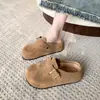 Sapatos Femininos Estilo Birkenstock com Solado Grosso Retrô para Uso ao Ar Livre, Novos 2025 Inverno Versáteis Tamancos Slip-On de Solado Macio com Bico Fechado