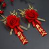 Casamento Celebração de Casamento Estilo Chinês corsage vermelho do noivo e da noiva folha de ouro corsage do padrinho da madrinha denominação de toda a família