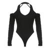 Sentido de Diseño Nicho Transfronterizo Sexy con Hombros Descubiertos Ajustado Enterizo para Mujer Chicas Hot Look Delgado Escote en V Bajo Camiseta de Manga Larga Tendencia