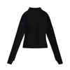 Exportação por Atacado Roupas Femininas Outono e Inverno 2025 Estilo Europeu e Americano Manga Longa Slim Cor Pura Zíper Camiseta Tops High-End Ins