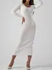 Vestido Europeu e Americano Transfronteiriço com Cintura Marcada e Decote U, Emagrecedor, Preto, Justo nos Quadris, Saia Longa para Mulheres no Outono e Inverno