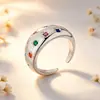 Anillo Cielo Estrellado de Diamantes de Colores Venta Directa de Fábrica Dulce Fresco Lujo Ligero Moda Estilo Personalidad Tendencia Temperamento Anillo Abierto Fuente de Suministro