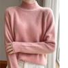 Novo Pulôver de Lã 100% Pura Engrossado Sete Pontos Feminino Gola Alta Meia Manga Solto Suéter Tamanho Grande Camiseta Base Quente