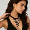 Collar Multicapa de Encaje Negro Gótico con Triángulo y Borlas para Mujer, Gargantilla Clavicular de Chica Spicy de Alta Gama