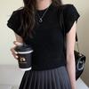 Blusa de punto fina de manga corta con escote en V y mangas abullonadas para mujer, de verano, de seda helada, con efecto adelgazante.