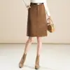 Falda retro de gamuza patchwork de cintura alta para mujer, nueva colección otoño 2026, corte ajustado, versátil, falda midi de corte recto para el trabajo