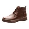 Botas de Cuero Genuino Gruesas Personalizadas para Mujer de Primavera, Otoño e Invierno, Botines Retro con Forro de Lana y Punta Redonda, Botas Casuales Transpirables de Caña Baja