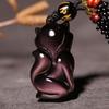 Obsidiana de Ojos Arcoíris Zorro Pequeño Zorro de Nueve Colas Colgante Collar para Mujer Colgante Cristal Negro Colgante de Zorro Negro Joyería para Hombre