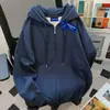 Sudadera con capucha gruesa, forro polar, diseño único, versátil, para mujer, Otoño e Invierno 2025, cárdigan chaqueta de punto largo, holgado, moderno