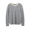 NaihuhulamaoSuéter de malha redondo simples e confortável em seda e cashmere com blocos de cor para mulheres, suéter pulôver elegante para outono e inverno