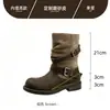 Botas Femininas Lademei Outono Aumento Interno de Altura Couro Empilhado Fivela 2026 Botas Cavaleiro Botas de Salto Grosso Nova Moda Ocidental