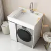 Armario compacto para lavandería de balcón con fregadero integrado, armario para lavadora de carga superior con tabla de lavar, mueble de baño