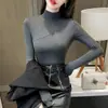 Camisa Básica Elegante com Forro de Fleece e Gola Alta Curta para Mulheres, Novo Estilo Outono e Inverno, Amiga da Pele, Respirável, Quente, Manga Longa, Peça de Roupa de Baixo