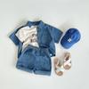 Estilo Ins Verão Novo Estilo Confortável Camisa Jeans Calças de Manga Curta Terno para Meninos e Meninas, Versátil e Tendência Bebê Novo