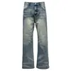 Calça Flare Jeans Lavada Degradê para Homem, Estilo Hippie Tendência, Casual Punk Vintage Desgastado Calça Longa