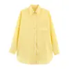 Comércio Exterior 2025 Verão Novo Estilo Europeu e Americano Moda Casual Versátil Solto Emagrecedor Camisa Amarela Listrada Top Feminino