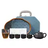 Juego de té de viaje de arcilla púrpura, que incluye una tetera y cuatro tazas, juego de té kung fu portátil para exteriores, tetera y tazas Fengming, juego de regalo de alta gama