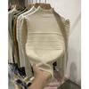 Camiseta de punto de manga abullonada de cuello alto medio para mujer, diseño de nicho para otoño e invierno, suéter elástico de alta calidad para adelgazar, top de moda