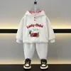Q166 Conjunto de Sudadera con Capucha para Niños Otoño Primavera y Otoño Nuevo Estilo Moda Coreana Elegante Deportivo Conjunto de Dos Piezas