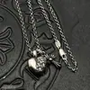 Collar Colgante Doble de Plata Tailandesa Retro Cruz Pequeña Corazón de Melocotón Cadena para Suéter Joyería de Alto Nivel Otoño e Invierno