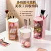 Caja de almacenamiento de borla dos en uno organizador giratorio para brochas de maquillaje de escritorio algodón de maquillaje beauty blender caja de almacenamiento de cosméticos
