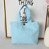 Bolso de Mano de Lona de Color Sólido para Mujer, Simple y Portátil para el Trabajo, Bolsa para Lonchera, Bolsa de Almacenamiento de Gran Capacidad