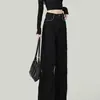 Jeans negros de pierna ancha para mujer, nuevo estilo primavera/otoño 2026, línea A, adelgazantes, corte holgado, fluidos, versátiles, pantalones rectos casuales