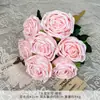 Buquê de Flores Artificiais Rosa Real de 7 Cabeças, Flores Feitas à Mão para Casamentos, Flores Artificiais de Seda para Decoração de Cena de Casamento