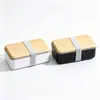 Lonchera con Compartimentos, Lonchera de Doble Capa, Gran Capacidad, Lonchera de Plástico Estilo Japonés con Correas, Acabado Madera, Lonchera Bento Caliente de Venta Transfronteriza